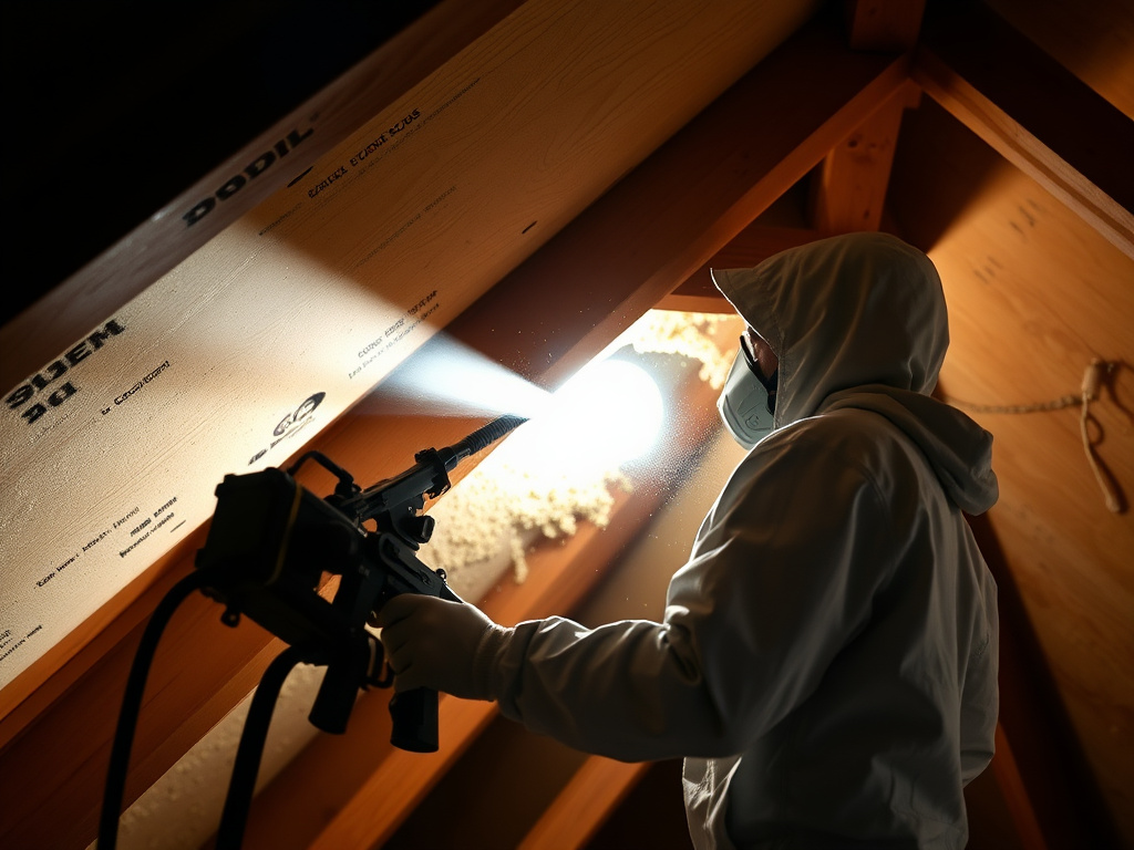 Insulation contractor spraying spray foam in a Flagstaff AZ attic